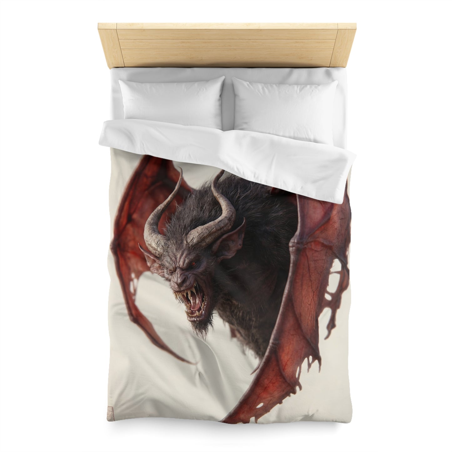 Fanged Horror Microfiber Duvet Cover – Crimson Winged Sentinel