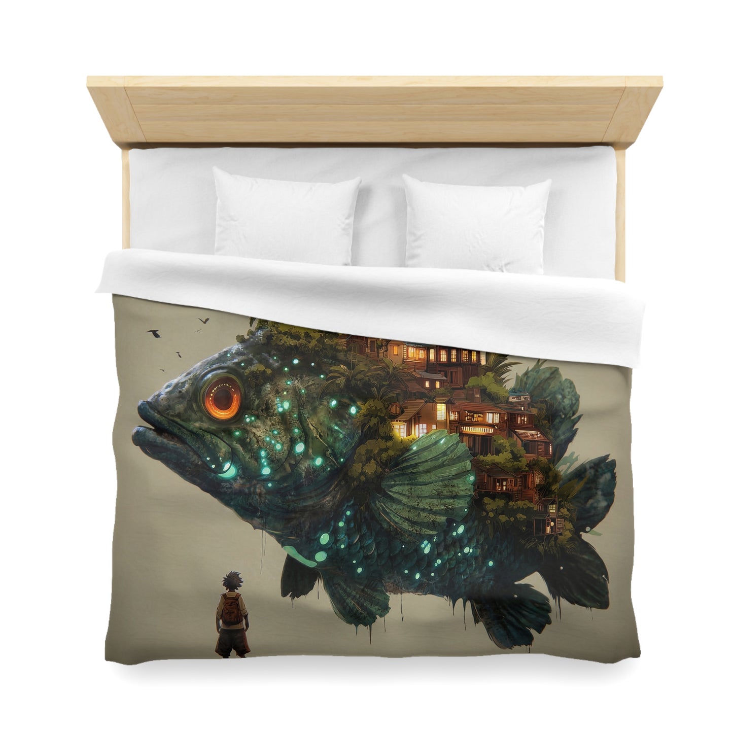 Gigantic Bioluminescent Fish Duvet Cover – Floating Village Dreamscape