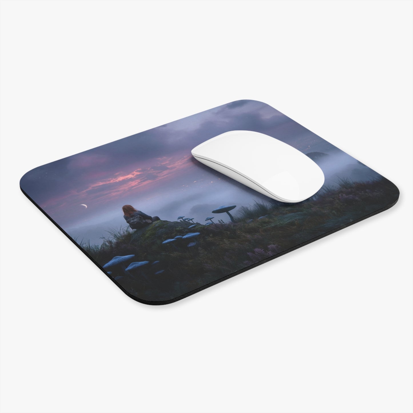 Moonlit Sentinel Mouse Pad (Rectangle) – Twilight Guardian on Misty Peak