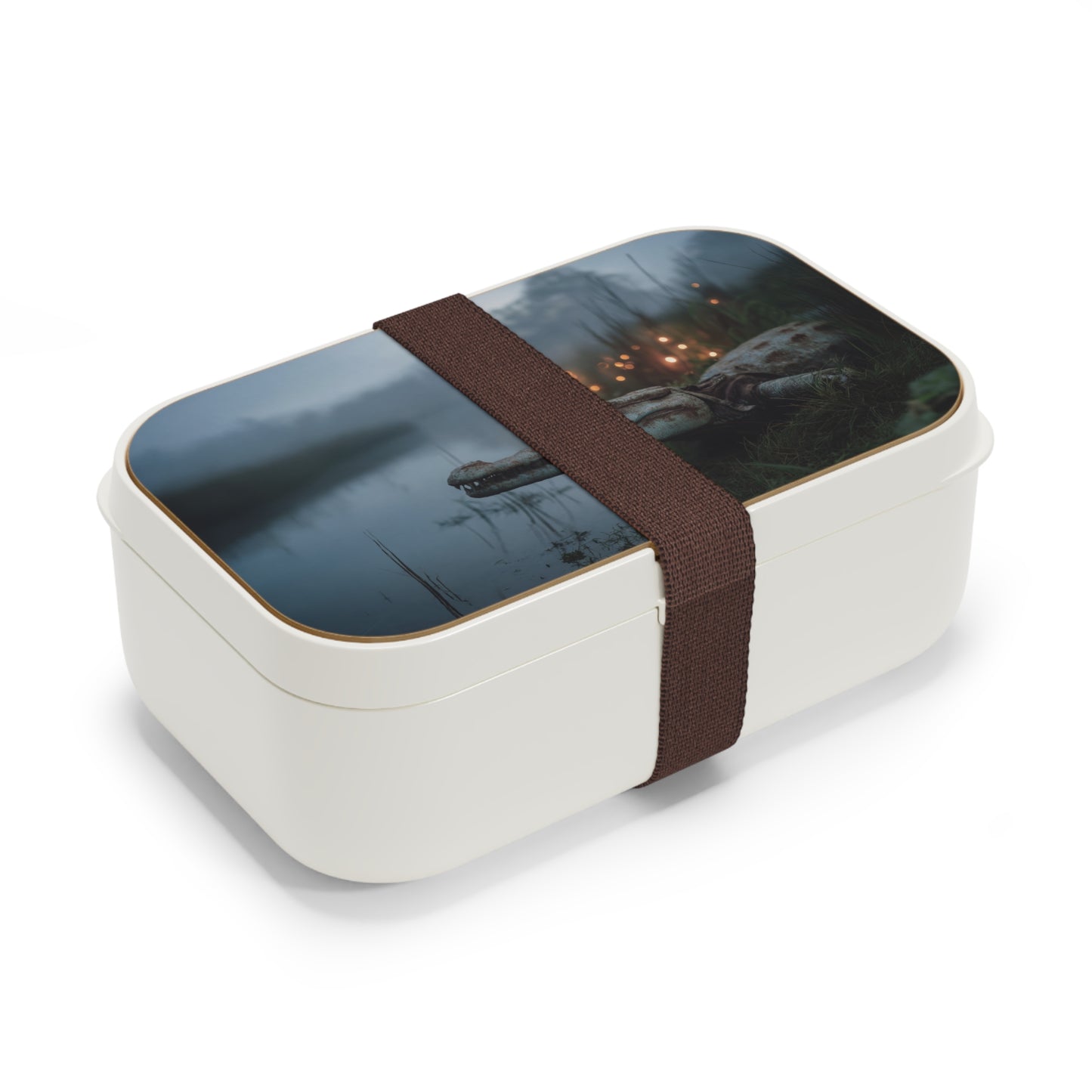 Misty Crocodile Watcher Bento Lunch Box – Twilight Sentinel by the Water’s Edge