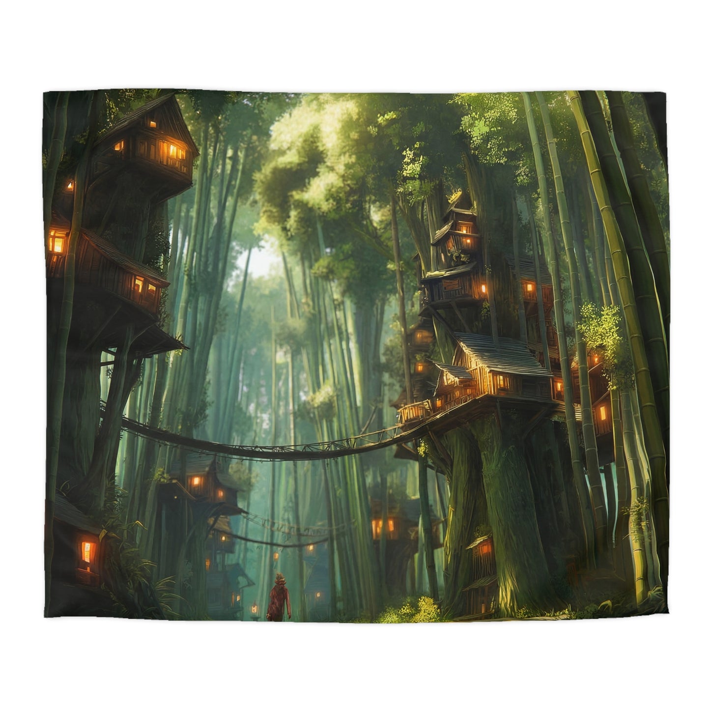 Bamboo Canopy Treehouse Duvet Cover – Sunlit Grove Sanctuary