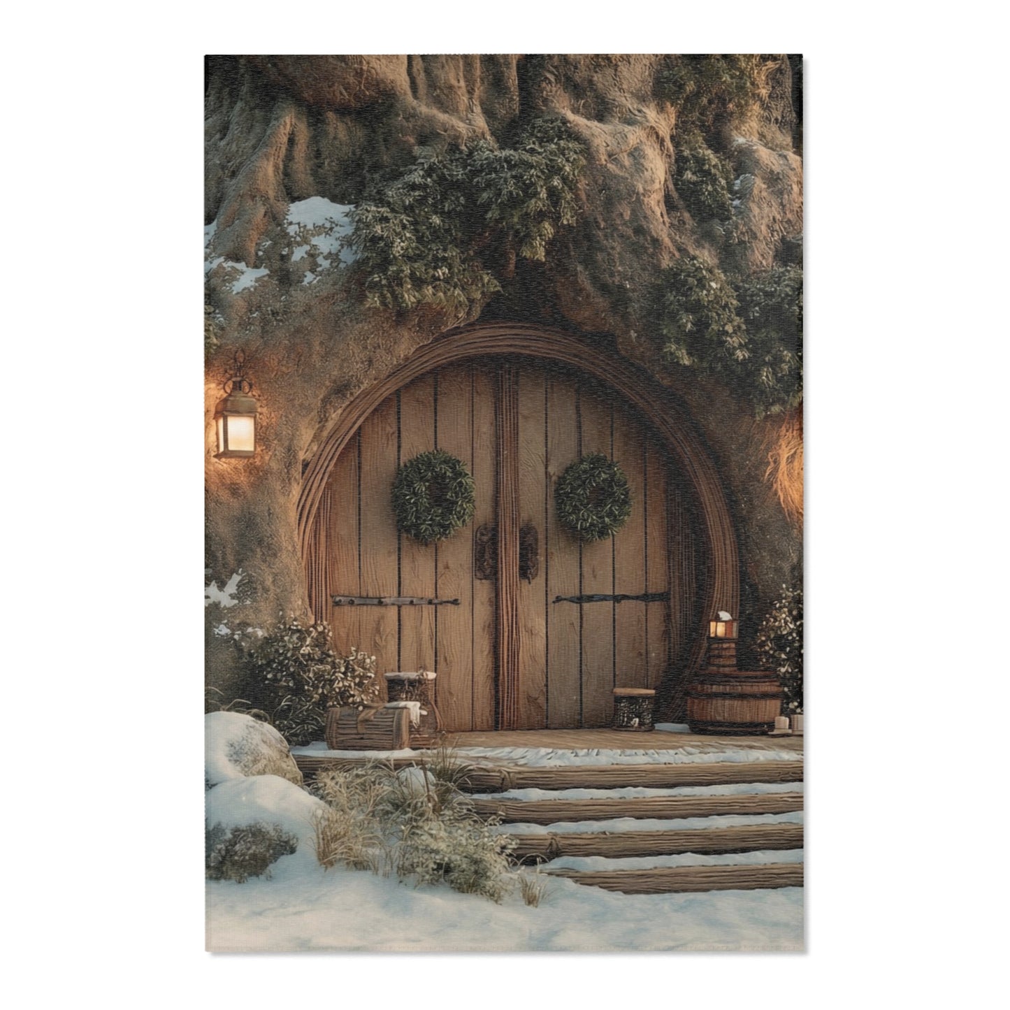 Winter Hollow Cottage Rug – Snow-Dusted Stone & Wood Sanctuary