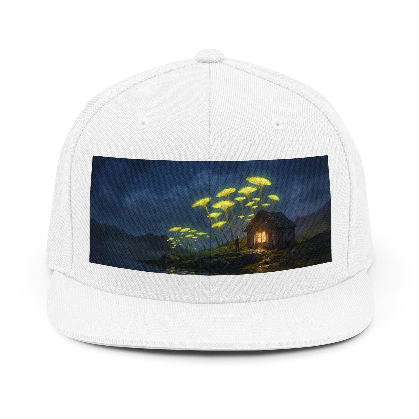 Glowing Mushroom Sentinel Unisex Snapback Hat – Twilight Watchkeeper Design