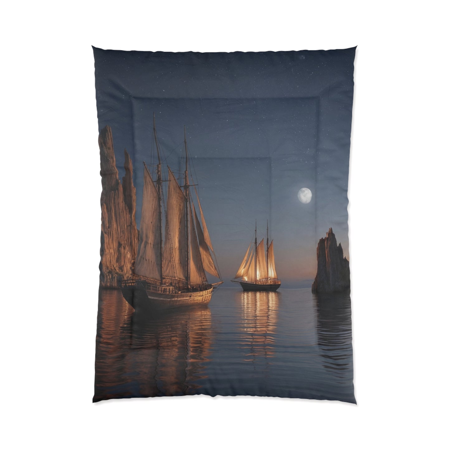Starlit Sailors Comforter – Moonlit Passage Between Jagged Peaks
