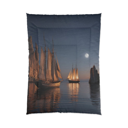 Starlit Sailors Comforter – Moonlit Passage Between Jagged Peaks
