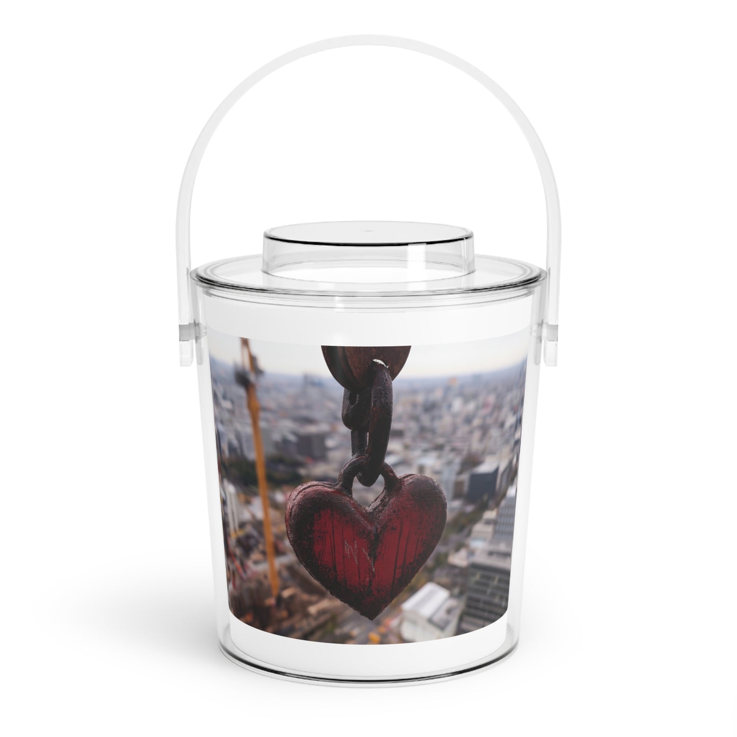 Rusty Heart Weight Ice Bucket with Tongs – Suspended Over City Skies