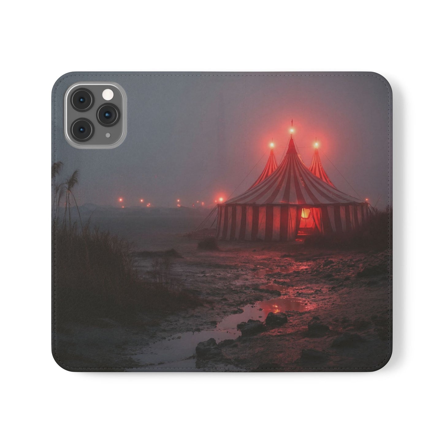 Crimson Circus Tent Flip Cases – Misty Coastside Lantern Scene