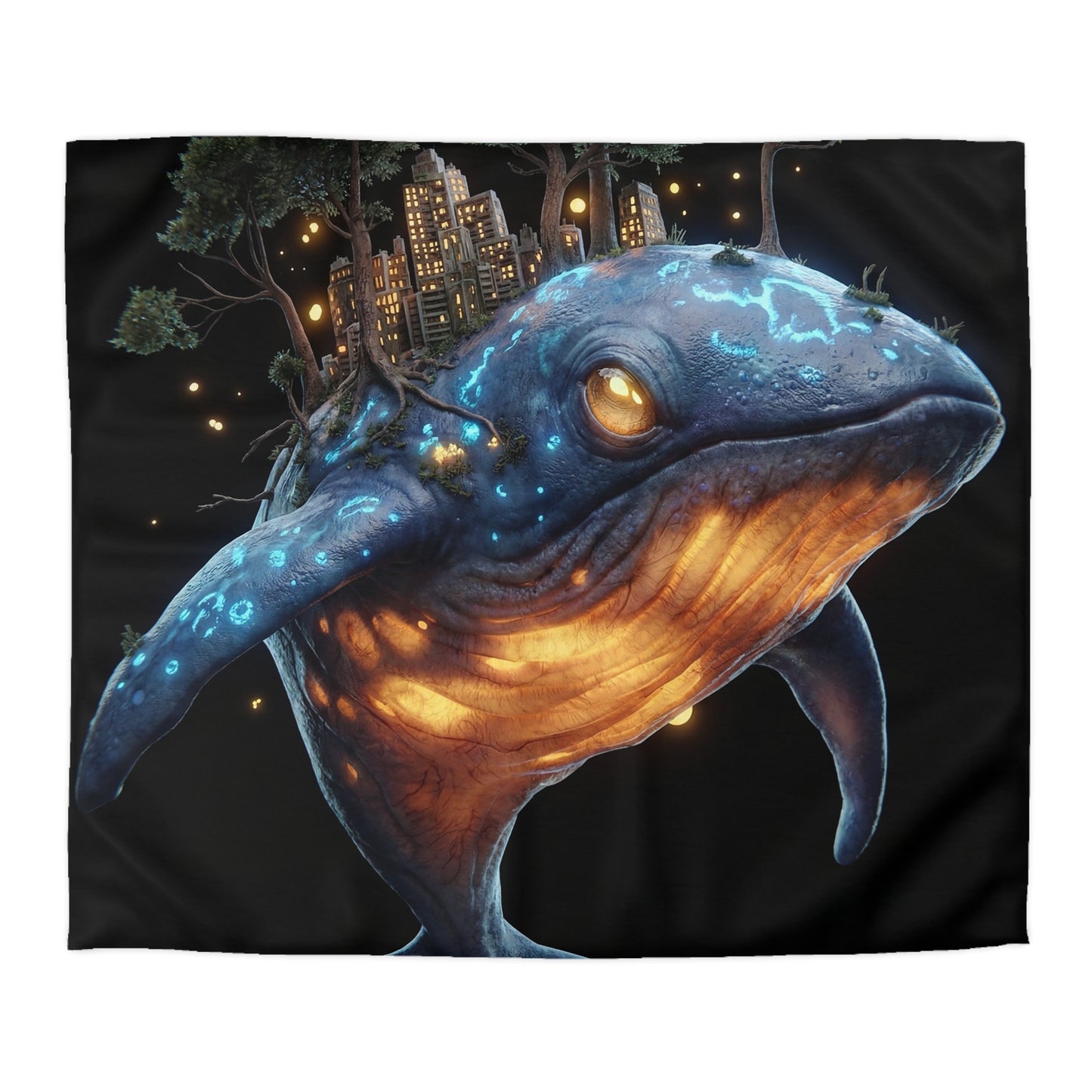 Bioluminescent Whale Sanctuary Duvet Cover – Floating City on a Gentle Giant