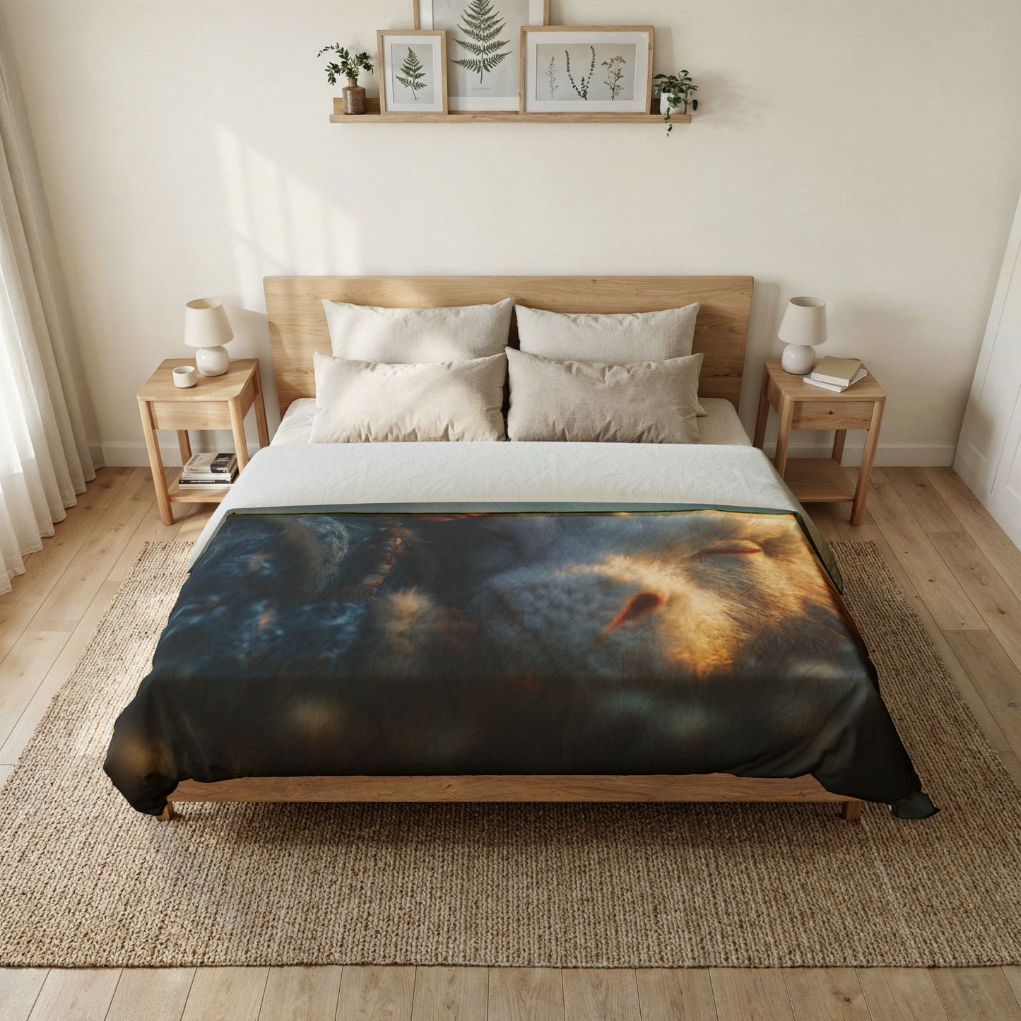 Sleeping Guardian Cotton Duvet Cover – White Dragon and Girl Serenity