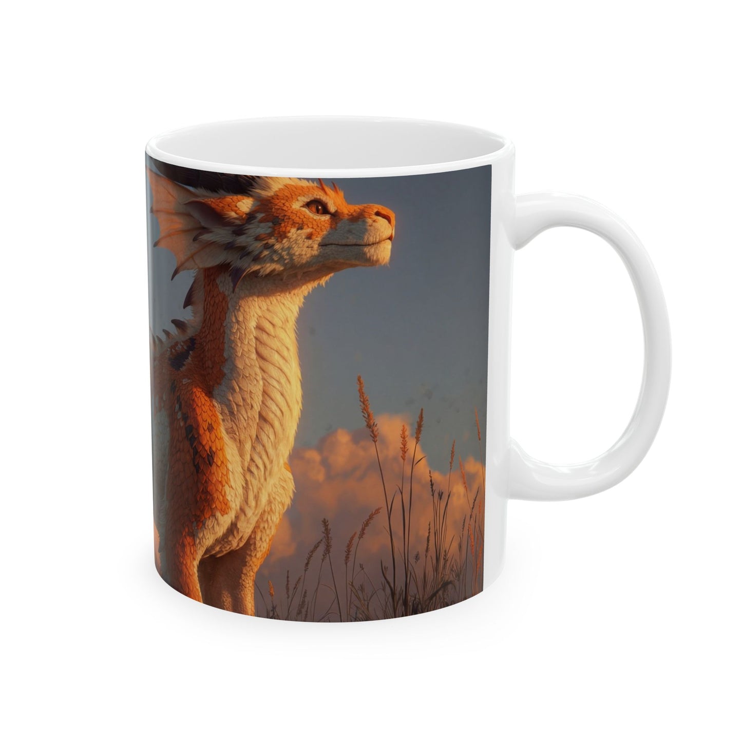 Sunset Sentinel Dragon Ceramic Mug – Warm Ember Glow Design