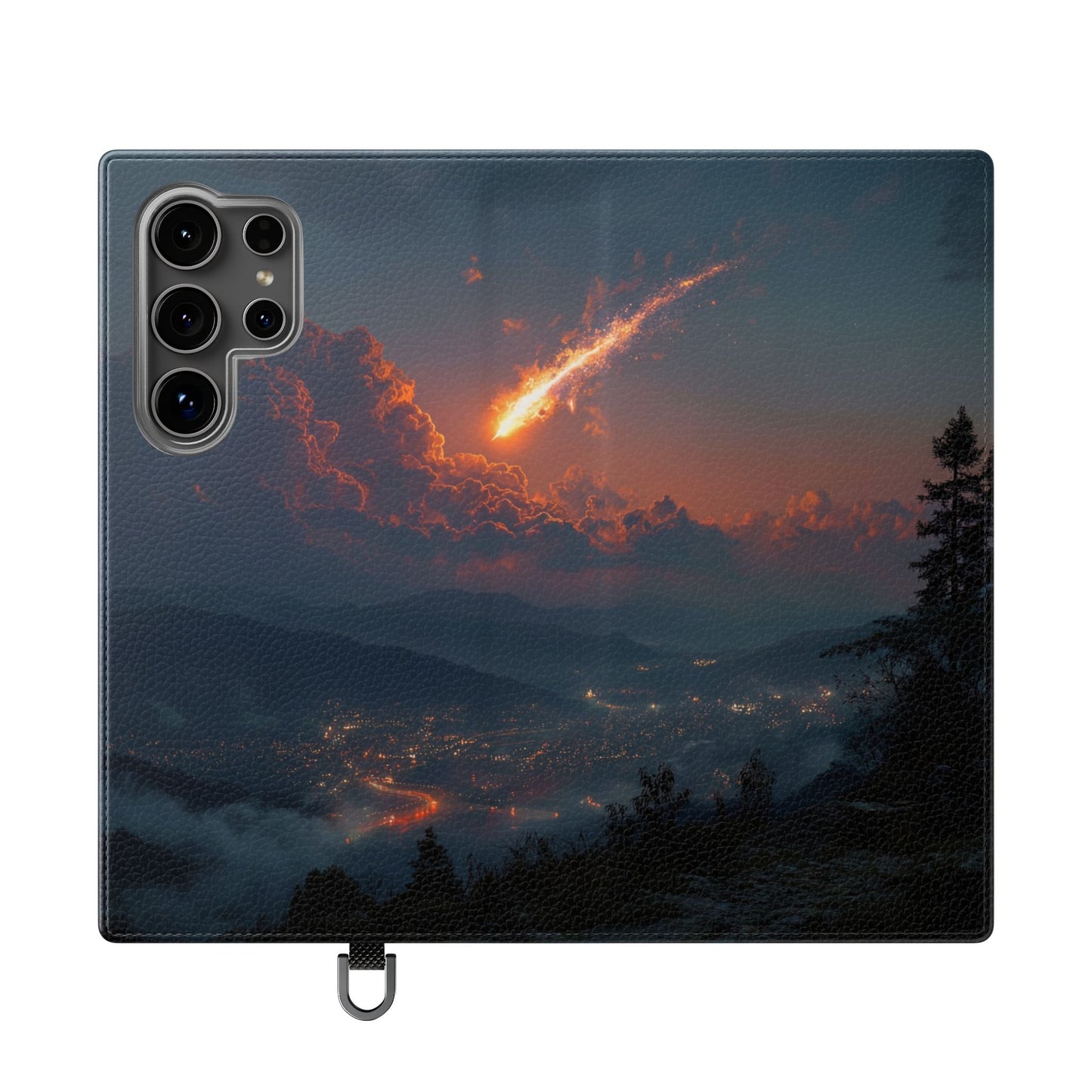 Meteor Over Valley Flip Cases – Crimson Sky Sentinel Cover