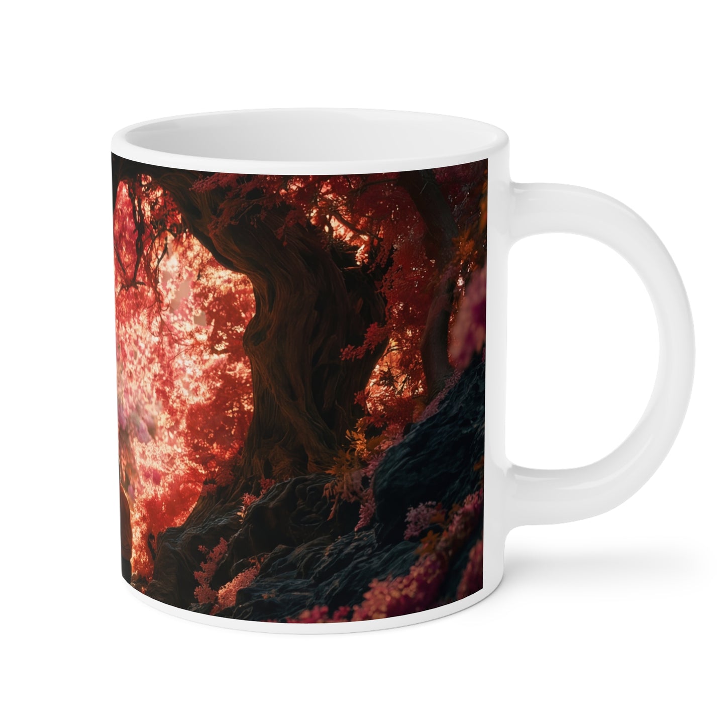 Crimson Canopy Ceramic Mugs (11oz\15oz\20oz) – Whispering Love in a Heartwood Grove