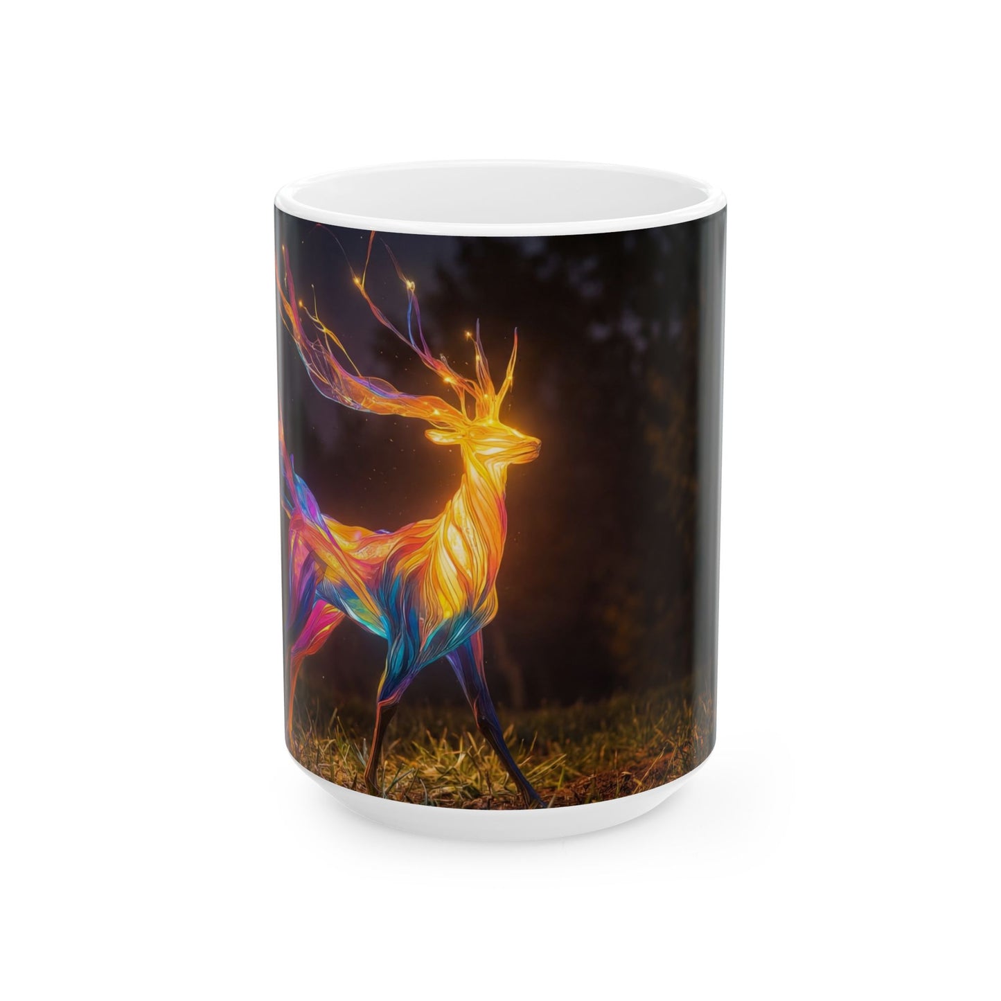 Chromatic Stag Ceramic Mug – Night Garden Luminescence