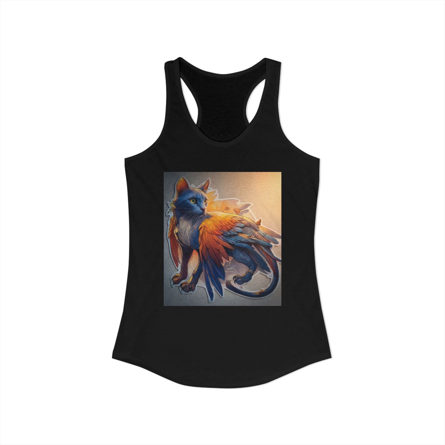 Winged Cat Guardian Tank – Azure Feline with Sunlit Feathers