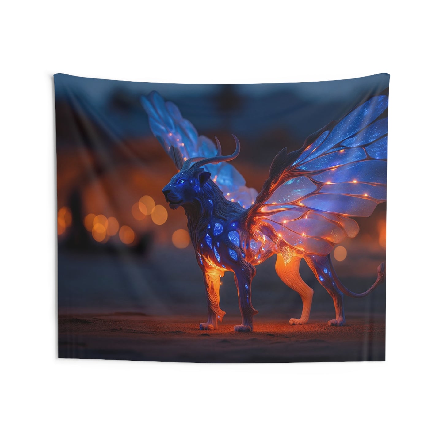 Celestial Lion with Wings Indoor Wall Tapestries – Twilight Guardian of the Sand Dunes