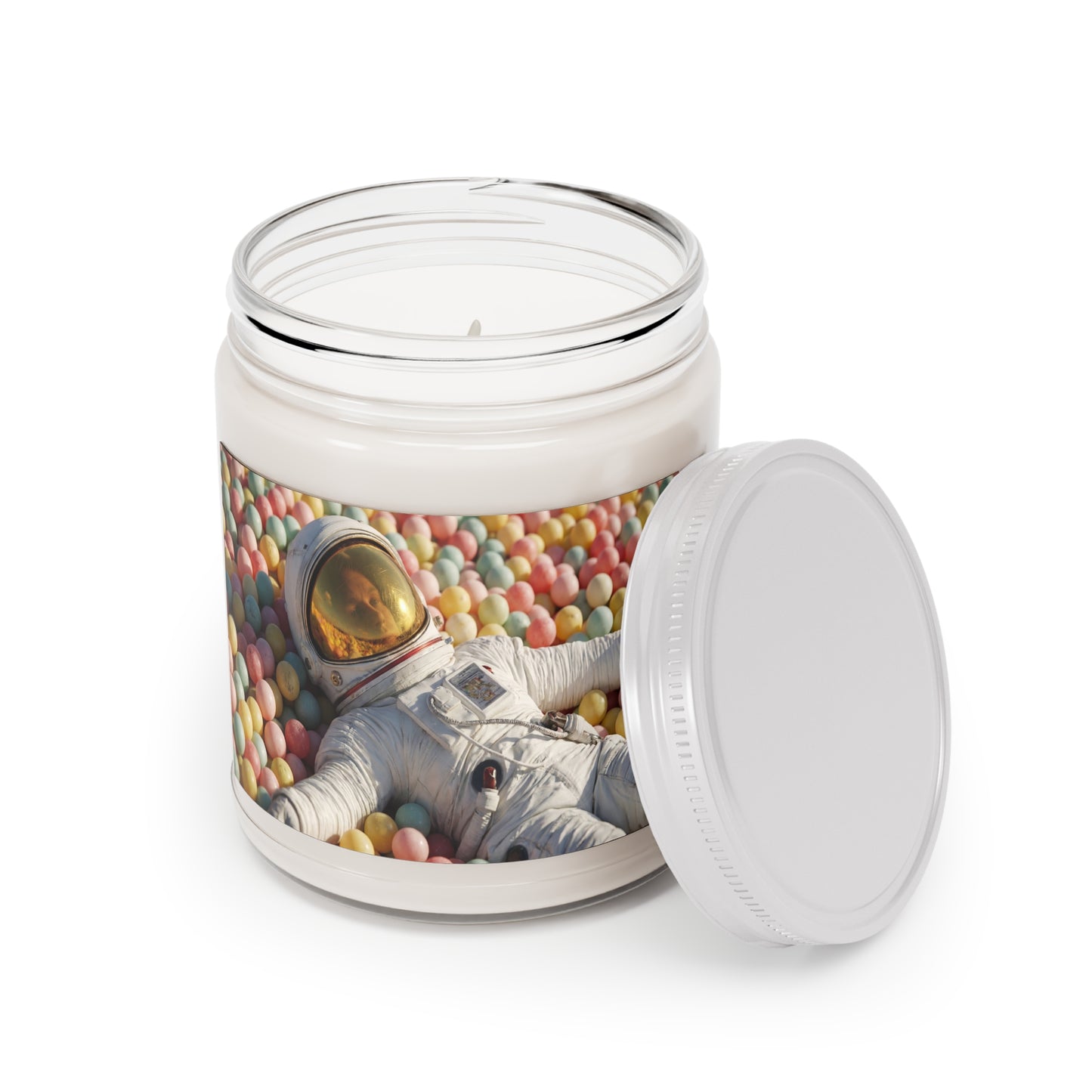 Astronaut in Pastel Ball Pit Scented Soy Candles with White Lid, 9oz – Weightless Playtime Dreamscape