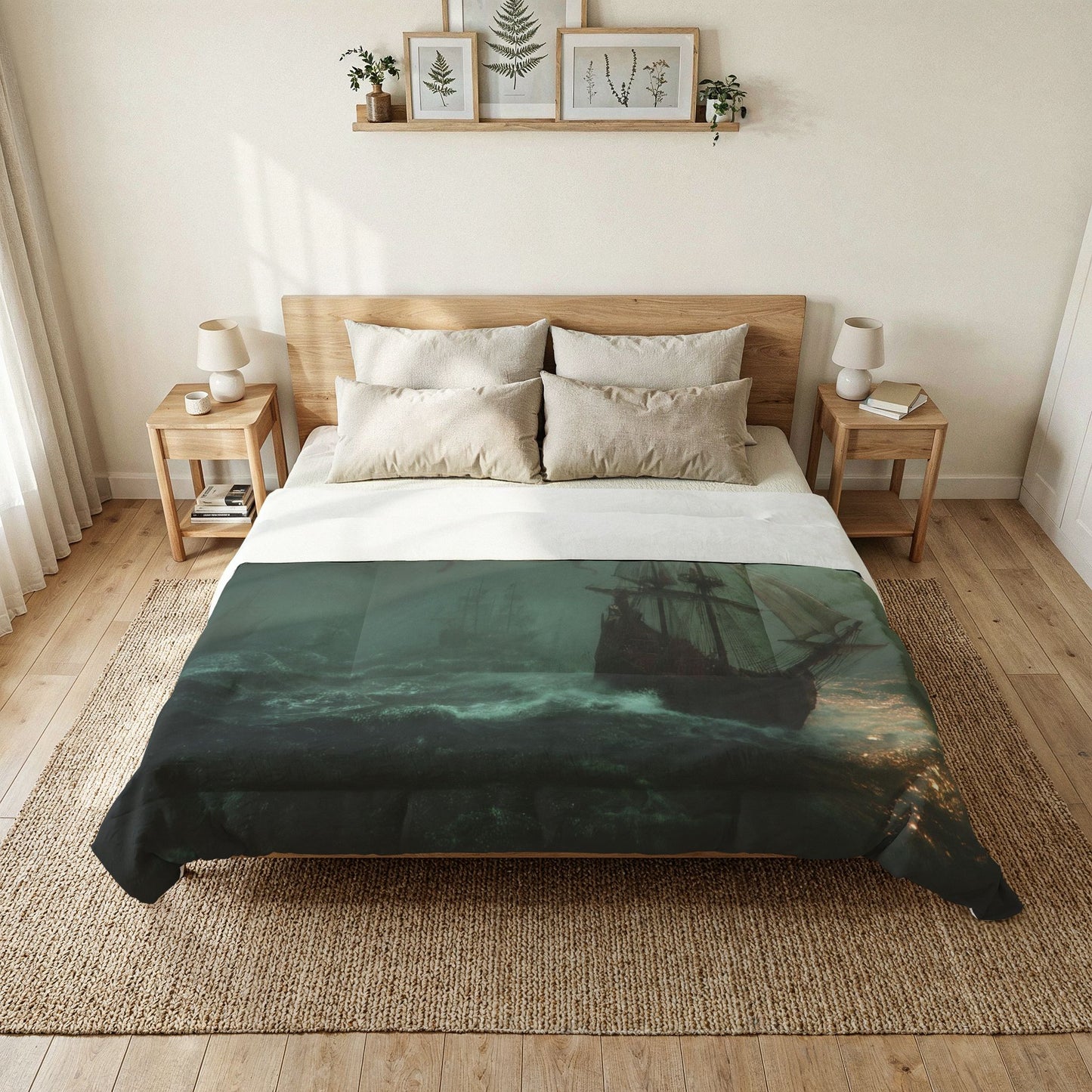 Crimson Leviathan Cotton Comforter – Stormy Seascape Guardian