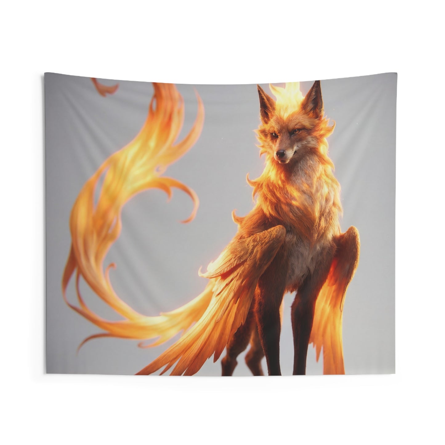 Fire Fox Sentinel Indoor Wall Tapestries – Radiant Wings and Whispering Flames
