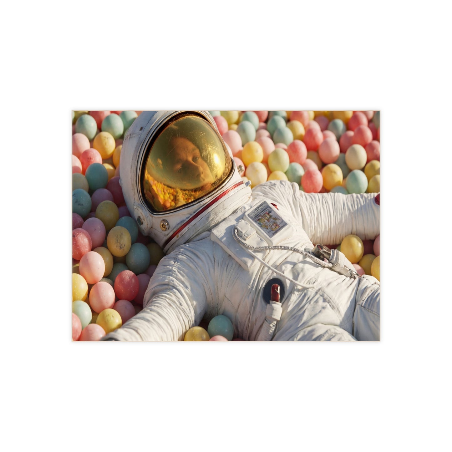 Astronaut in Pastel Ball Pit Ceramic Photo Tile – Weightless Wonderlands