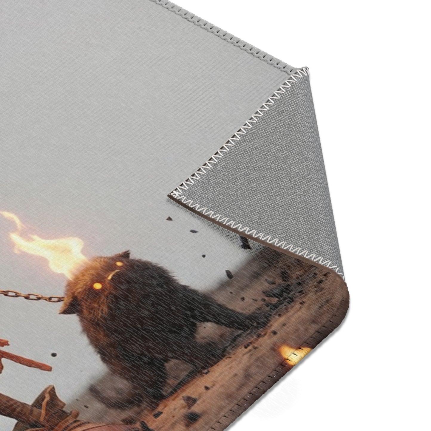 Flame-Winged Sentinel Area Rugs – Desert Mirage with Glowing Feline Companions