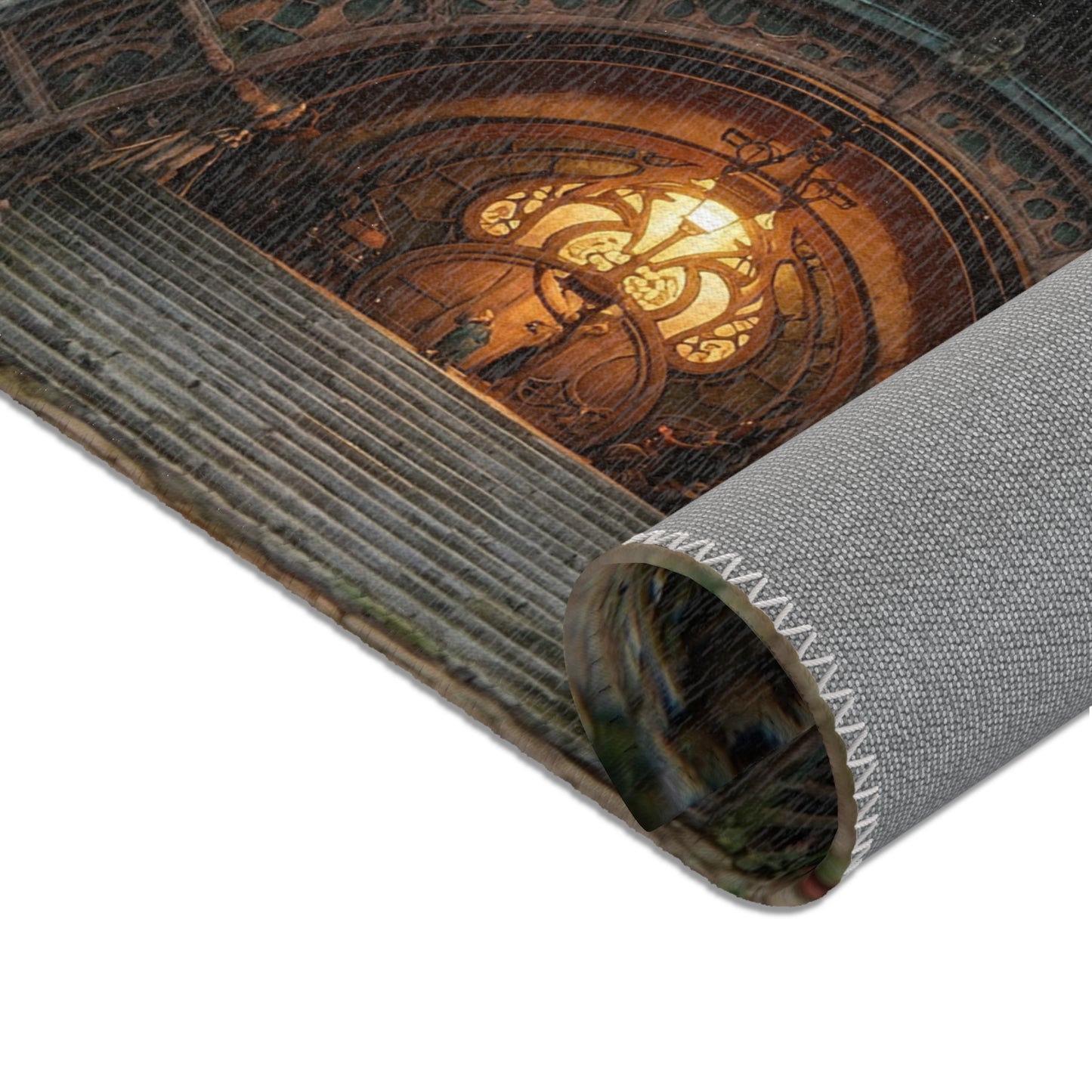 Clockwork Citadel Area Rugs – Twilight Keep with Glowing Windows
