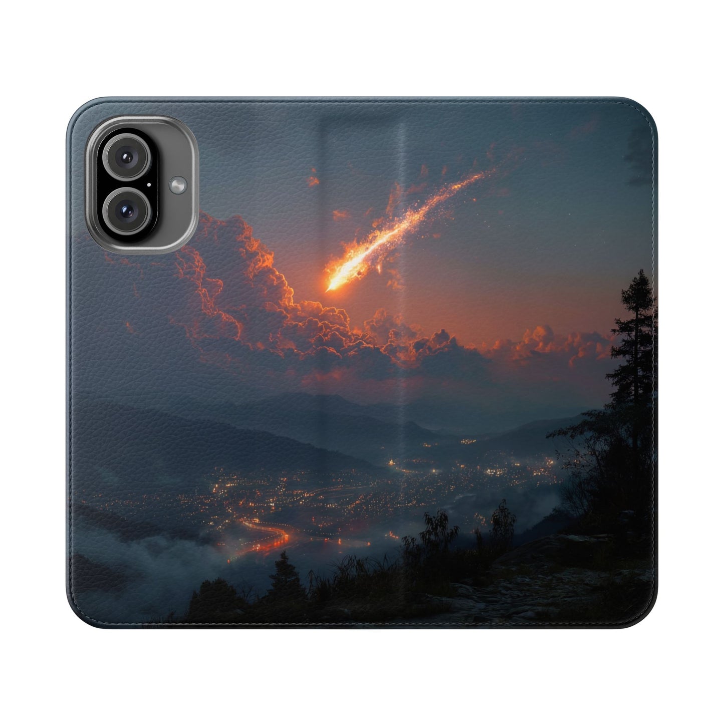 Meteor Over Valley Flip Cases – Crimson Sky Sentinel Cover