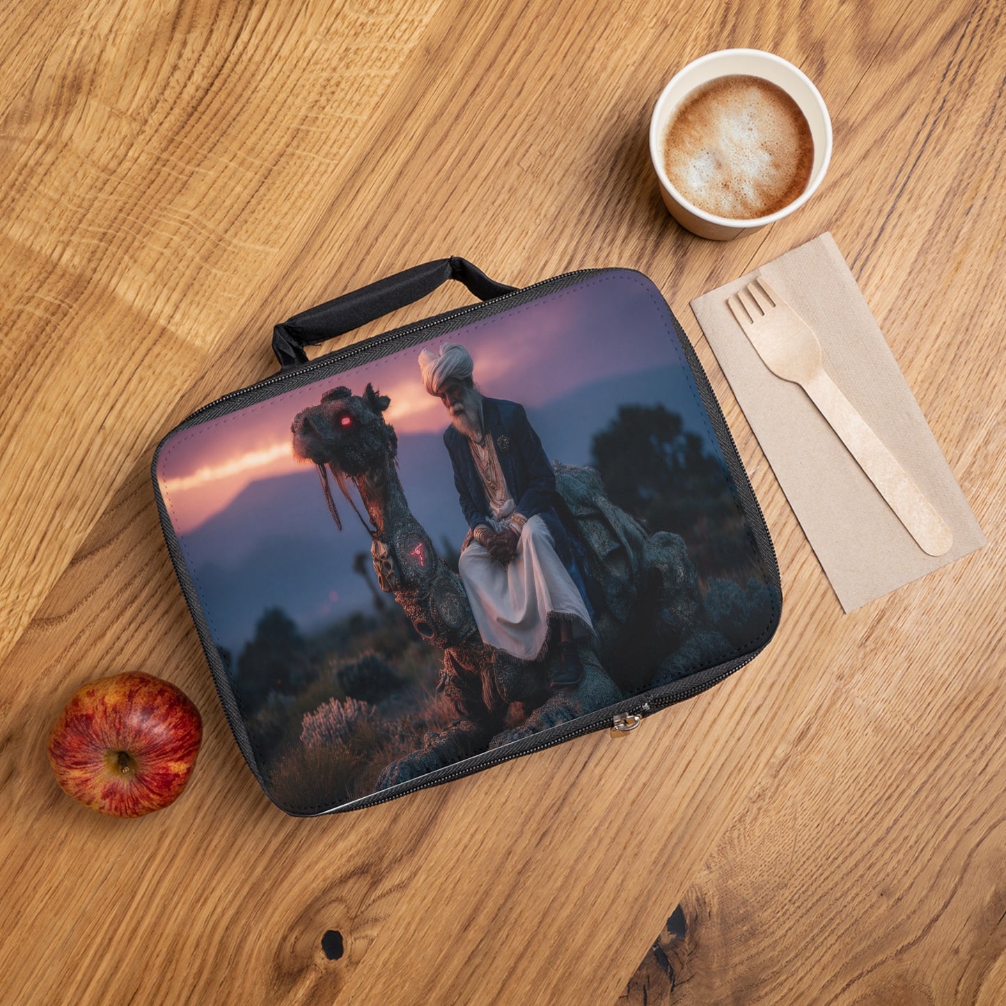 Mystic Camel Rider Lunch Bag – Sunset Serenity with Glowing Eye Companion