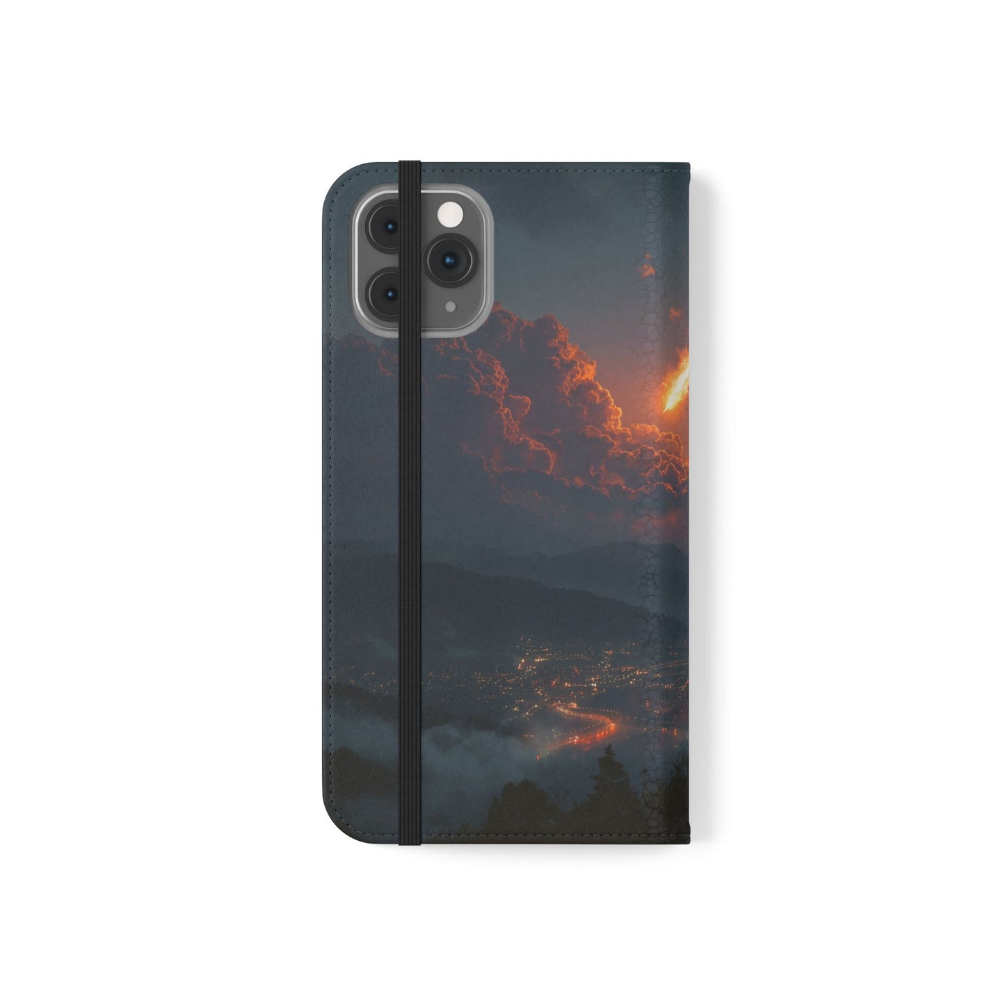 Meteor Over Valley Flip Cases – Crimson Sky Sentinel Cover