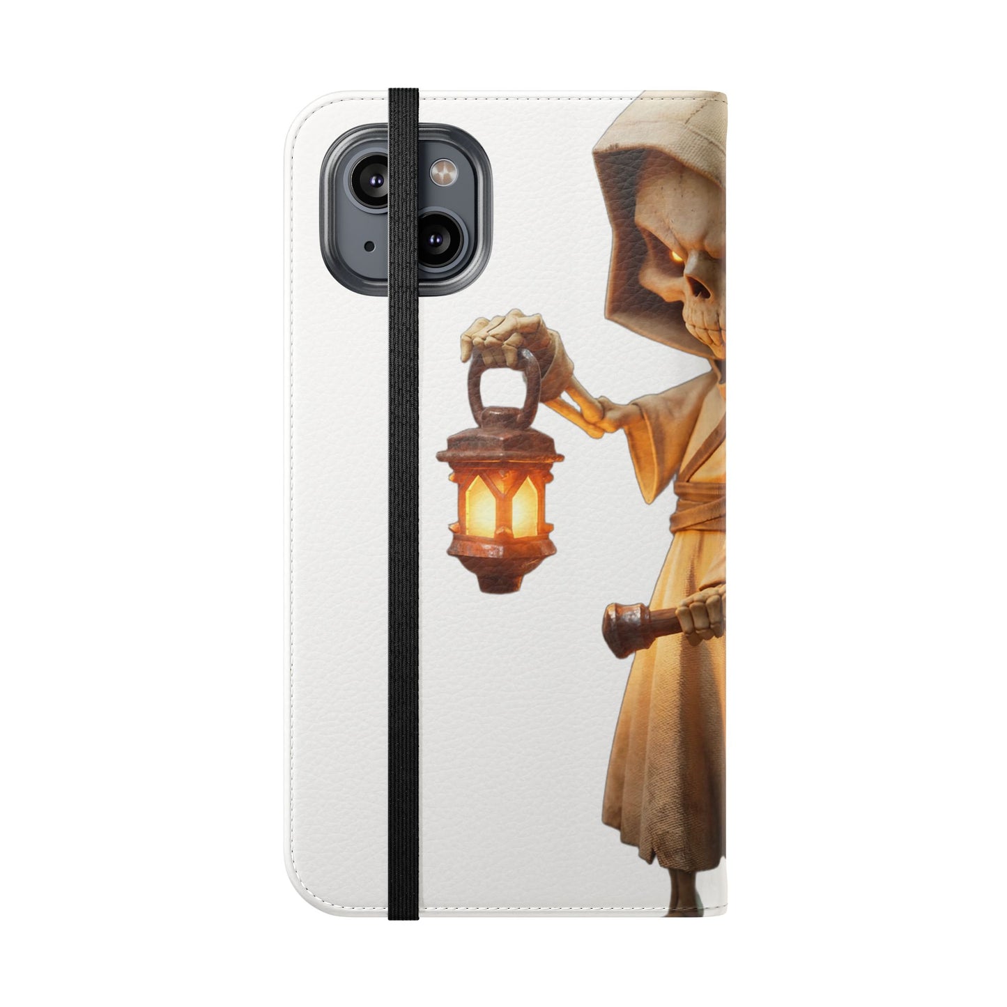 Lantern-Bearing Sentinel Flip Cases – Hooded Guardian with Scythe and Warm Glow