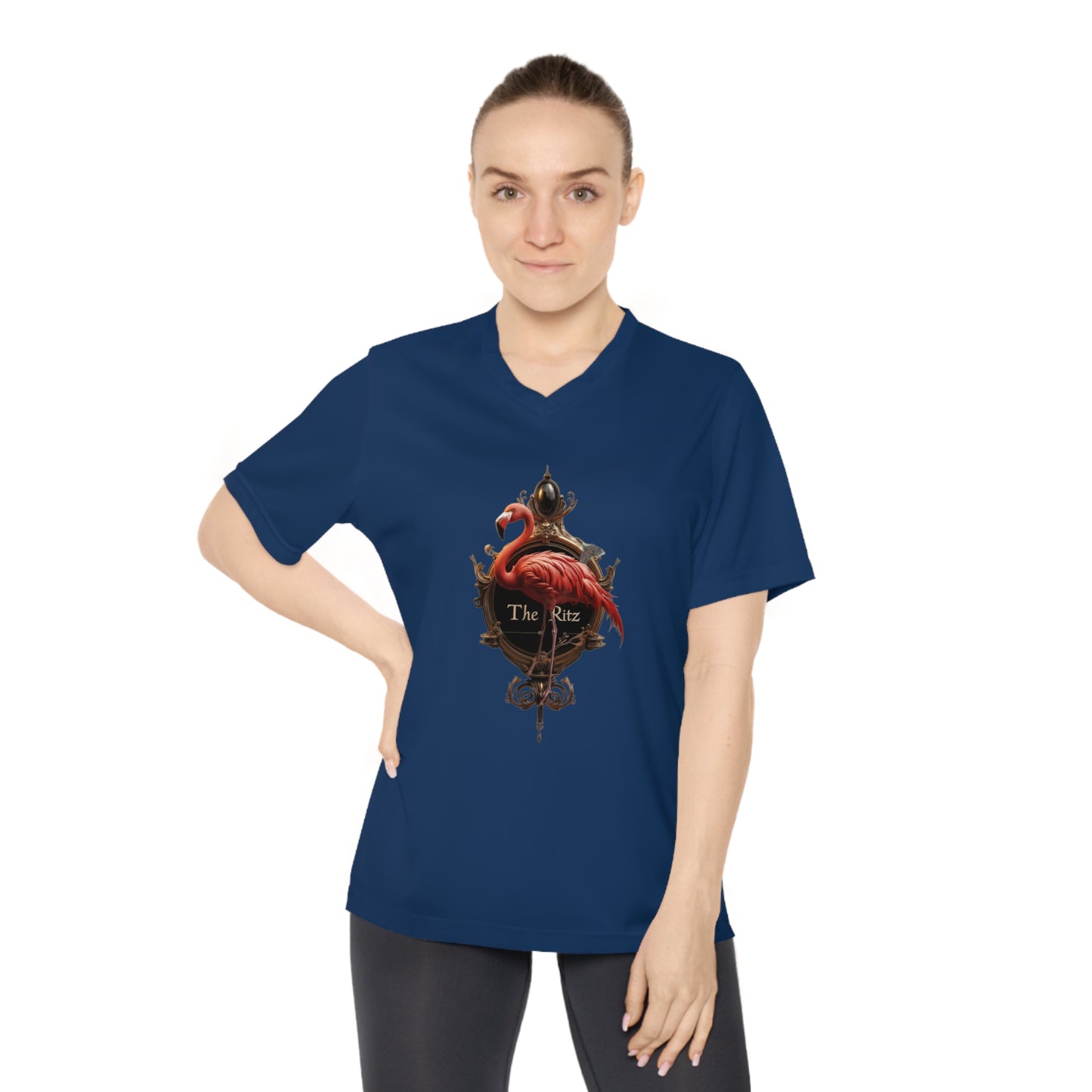 Velvet Frame Flamingo Women's Performance V-Neck T-Shirt – Ornate Gold Ritz Crest