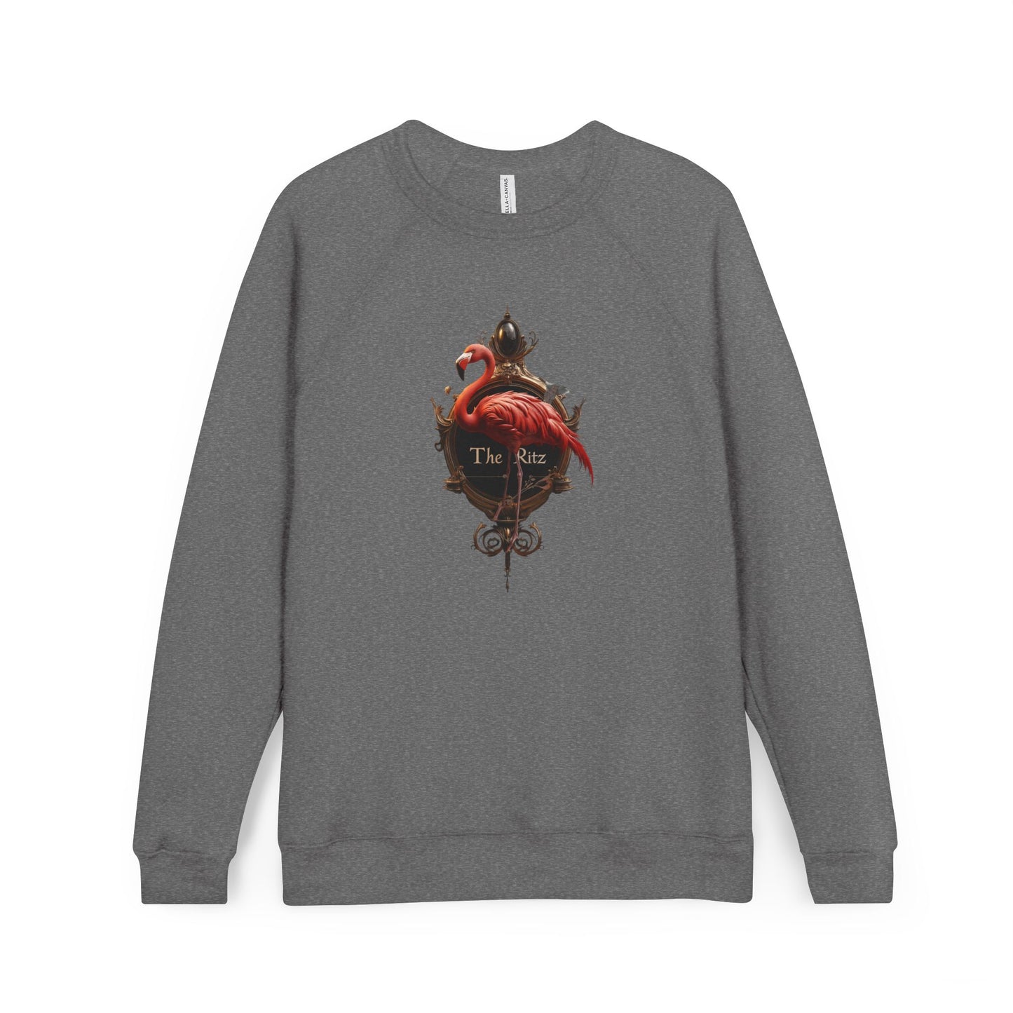 The Ritz Flamingo Raglan Sweatshirt – Opulent Gold Frame & Crimson Bird Art