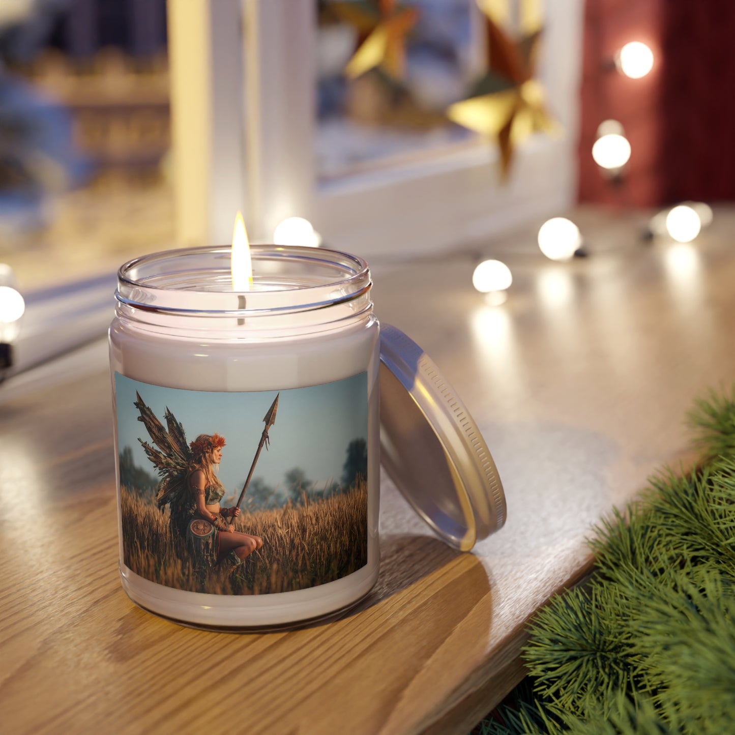 Warrior Fairy in Wheat Field Scented Soy Candles with White Lid, 9oz – Golden Hour Guardian