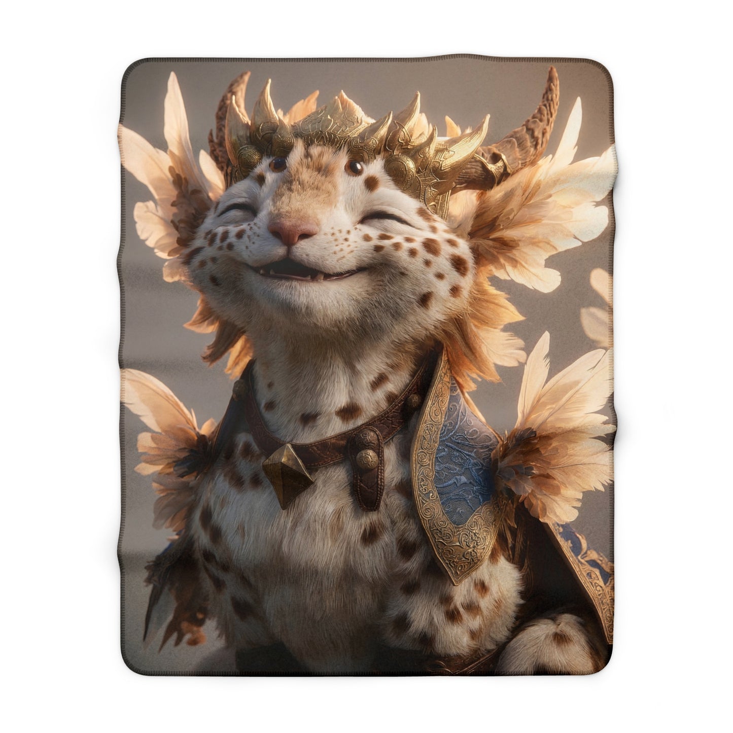Regal Winged Cat Sherpa Fleece Blanket – Sunlit Crown & Feathered Majesty