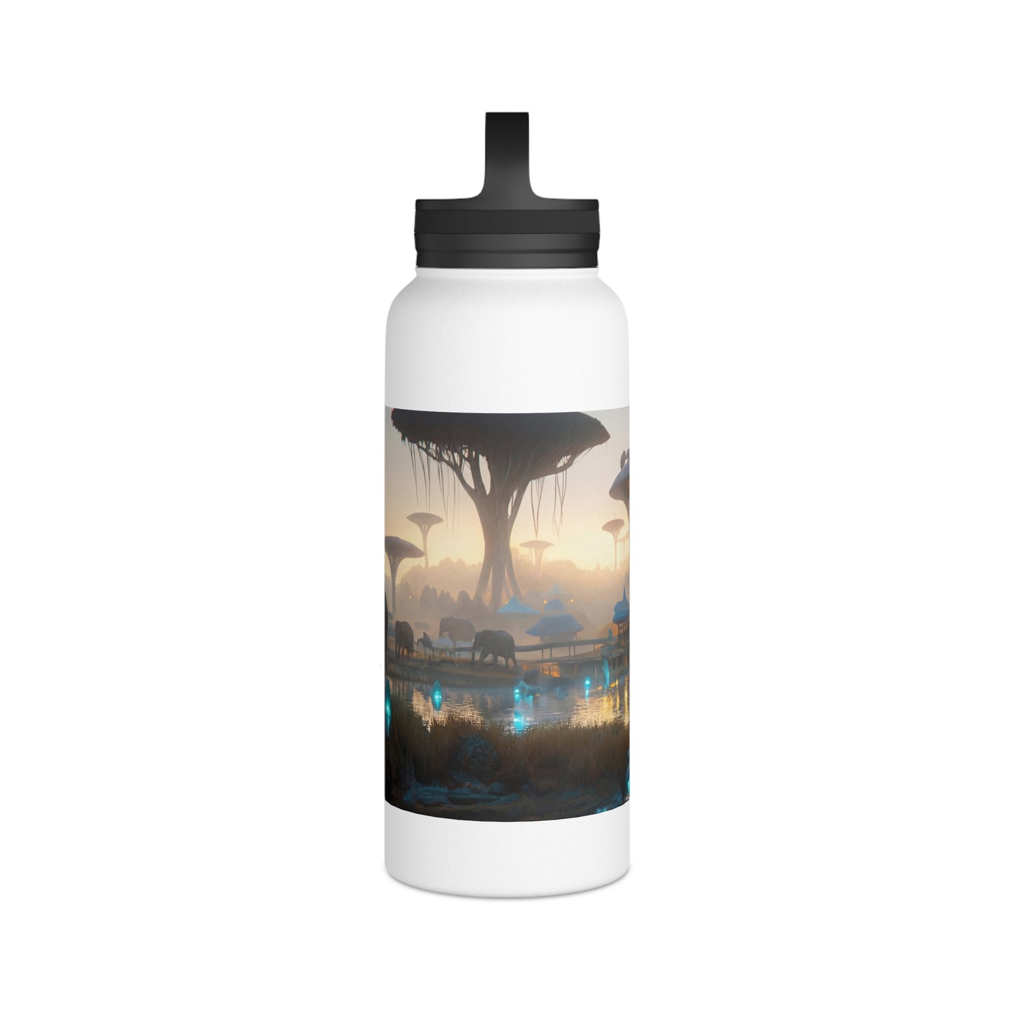 Elephants at Dawn Water Bottle – Bioluminescent Savannah Sanctuary