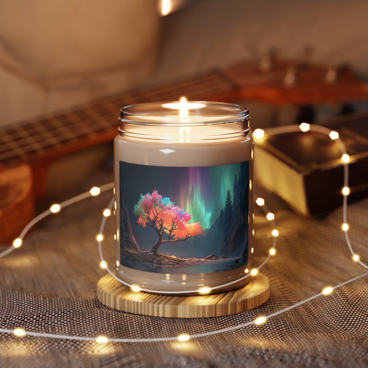 Aurora Tree Scented Soy Candles with White Lid, 9oz – Whimsical Canopy Under Celestial Light