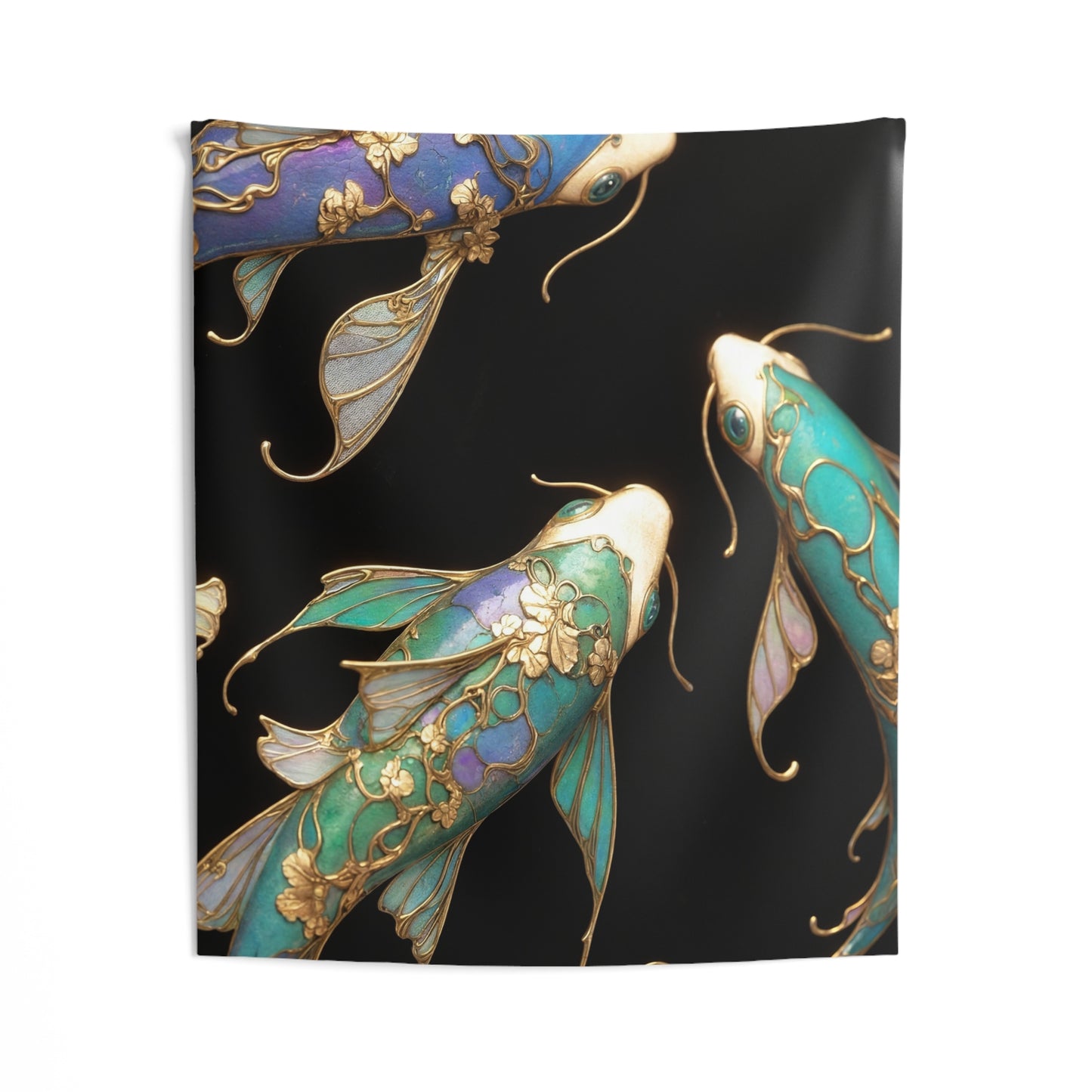 Art Nouveau Koi Indoor Wall Tapestries – Luminous Azure and Emerald Whispers