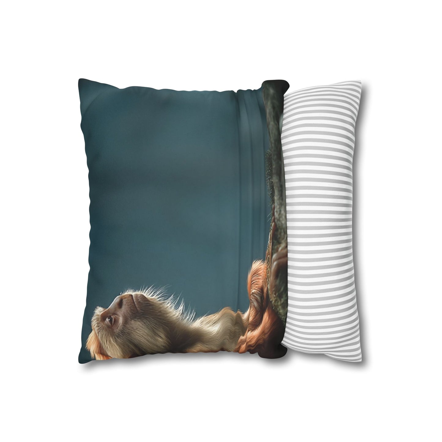 Winged Monkey Guardian Pillowcase – Amber Feathered Sentinel Resting on Moss