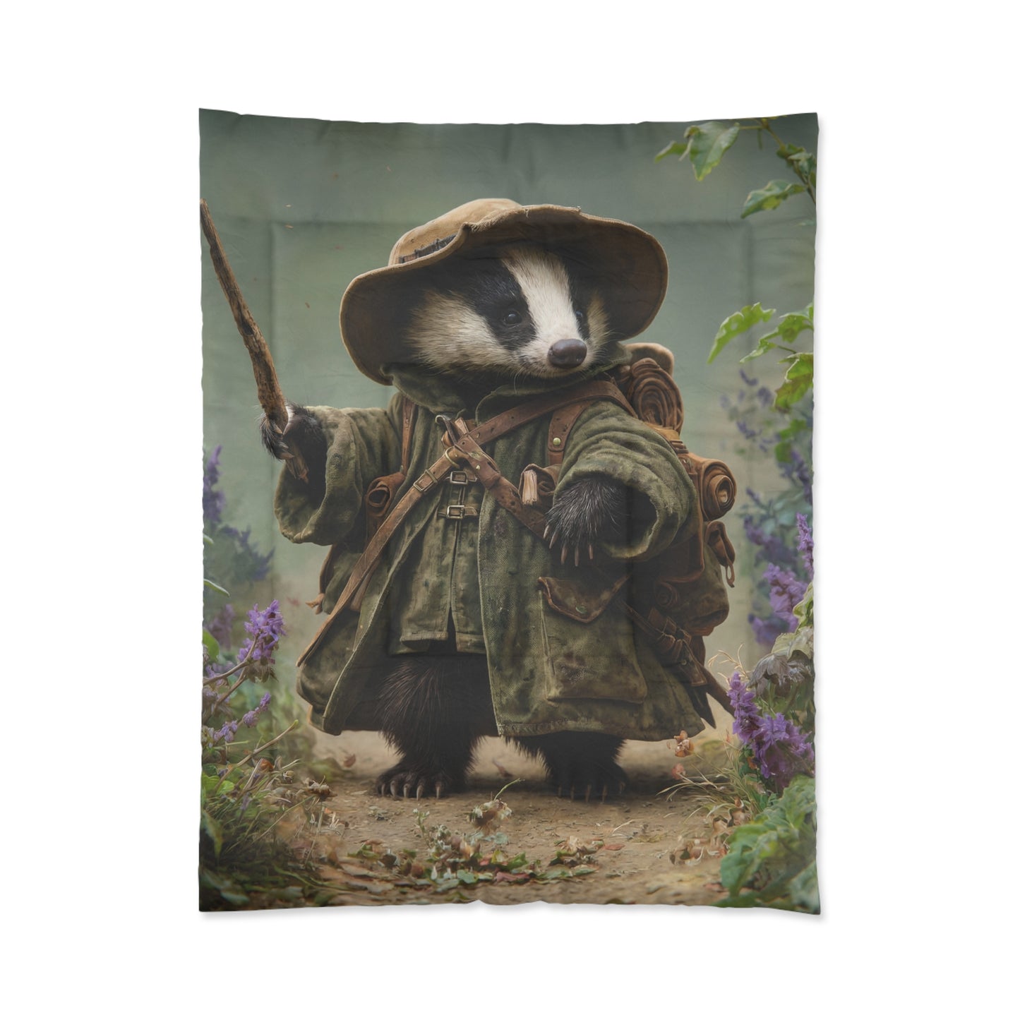 Badger Explorer Comforter – Mossy Path Through Purple Wilds