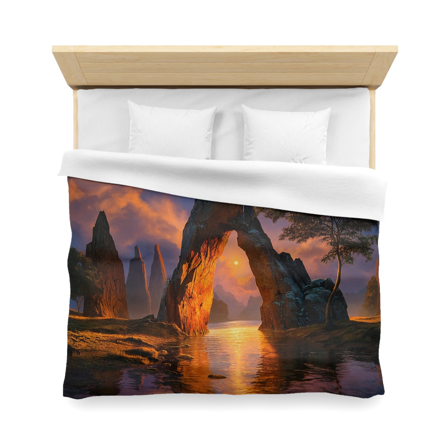 Celestial Archway Microfiber Duvet Cover – Twilight Gateway to Dreaming Peaks