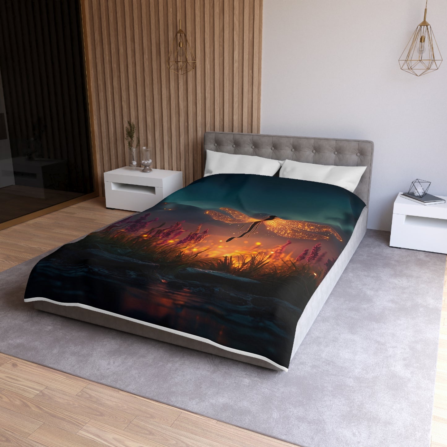 Firefly Dragonfly Microfiber Duvet Cover – Twilight Meadow Dreamscape
