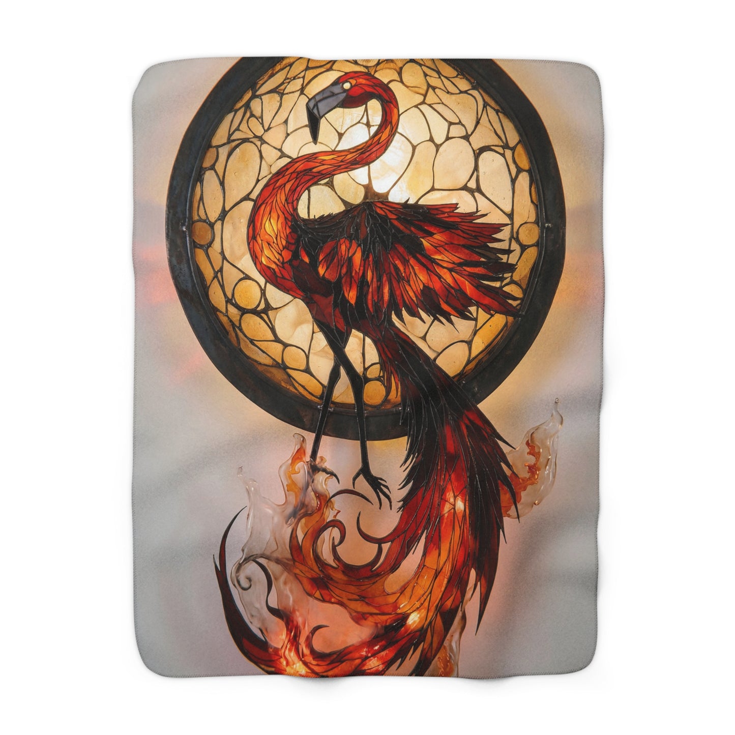 Stained Glass Phoenix Sherpa Fleece Blanket – Embered Talon Dreamscape