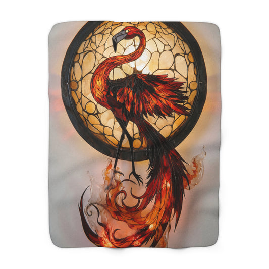 Stained Glass Phoenix Sherpa Fleece Blanket – Embered Talon Dreamscape