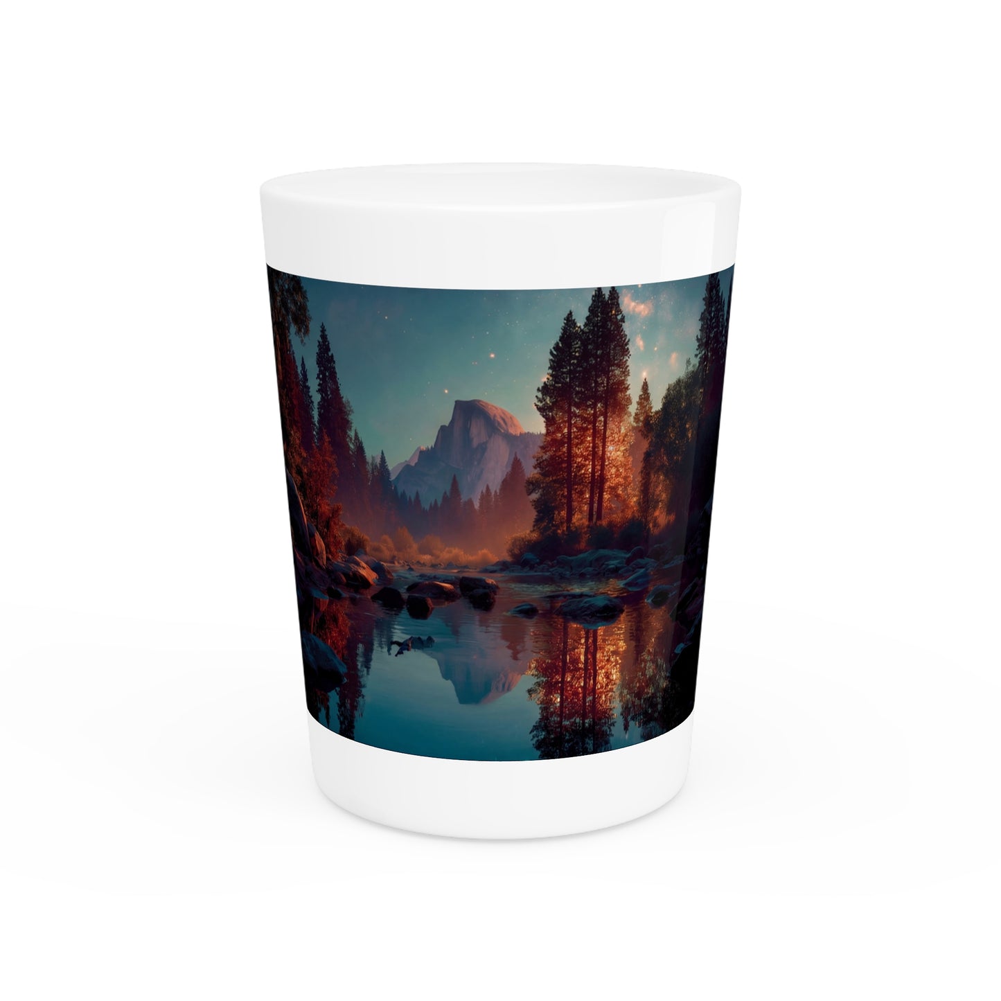Half Dome Starlight Shot Glass – Midnight Reflections in a Quiet Valley