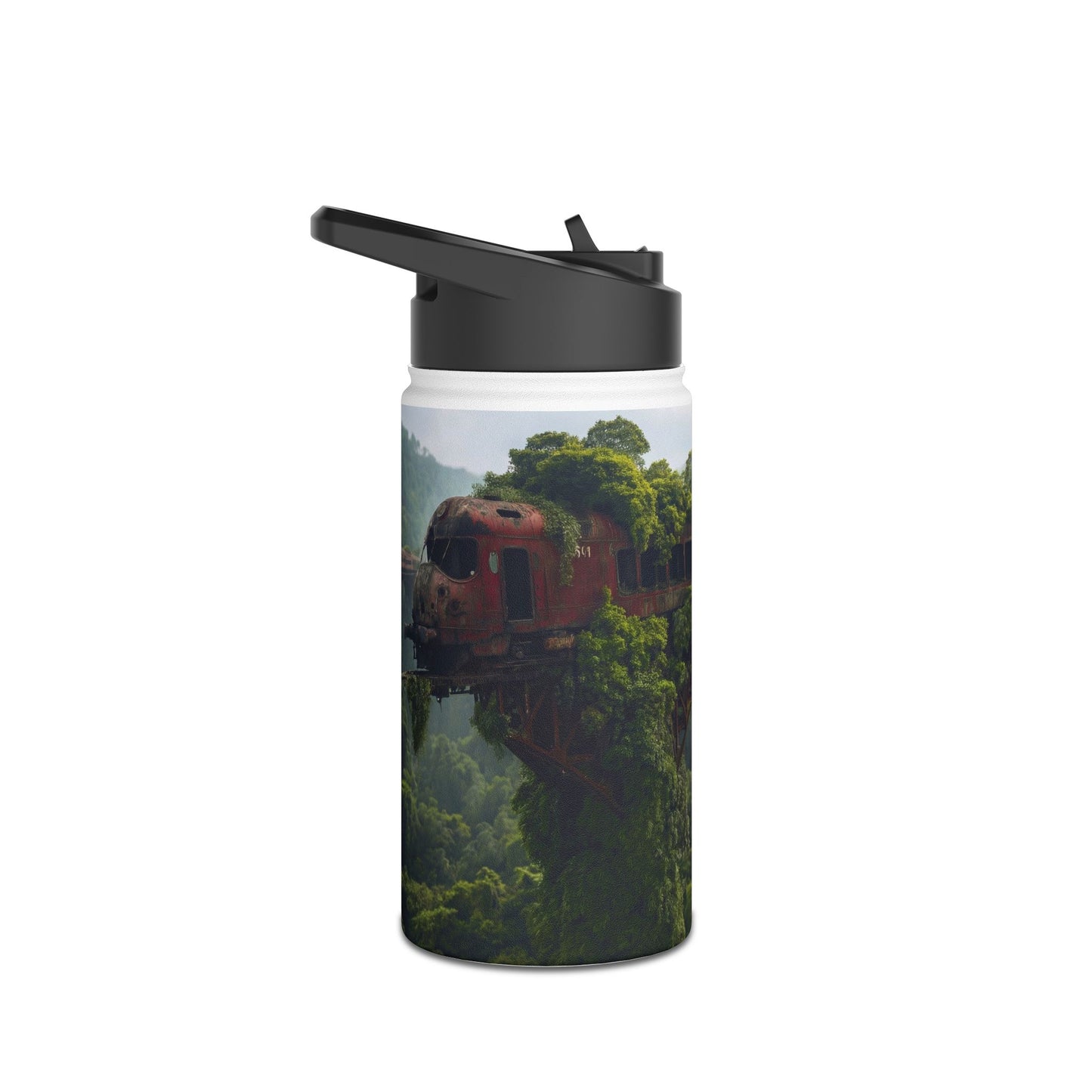 Overgrown Train Bridge Water Bottle – Verdant Ruin Dreamscape