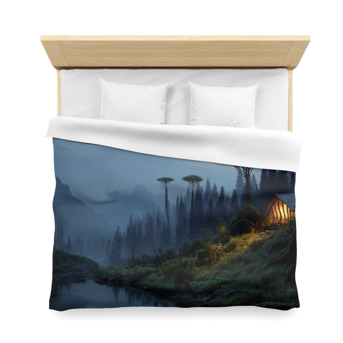 Moonlit Cabin Duvet Cover – Whispering Peaks & Silent Waters