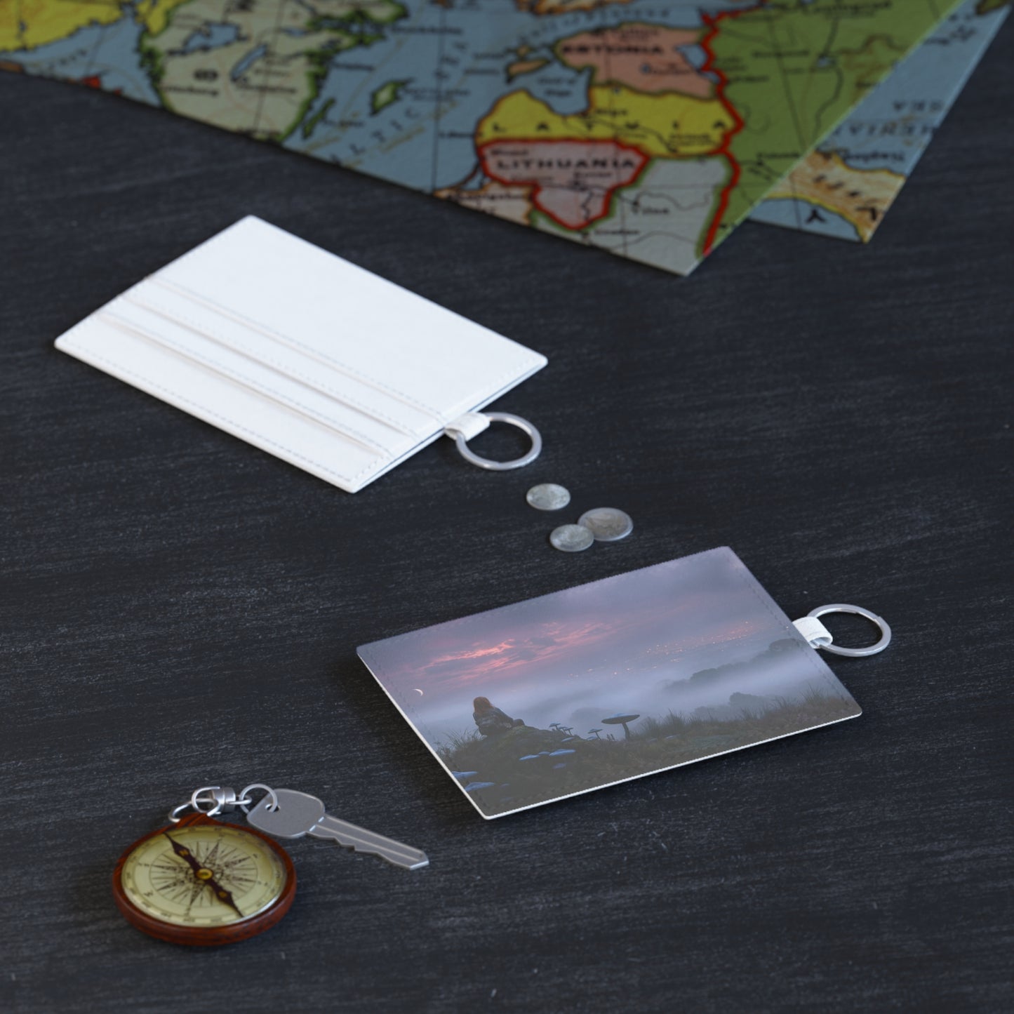 Moonlit Mushroom Vista Saffiano Leather Card Holder – Whispers of the High Meadow