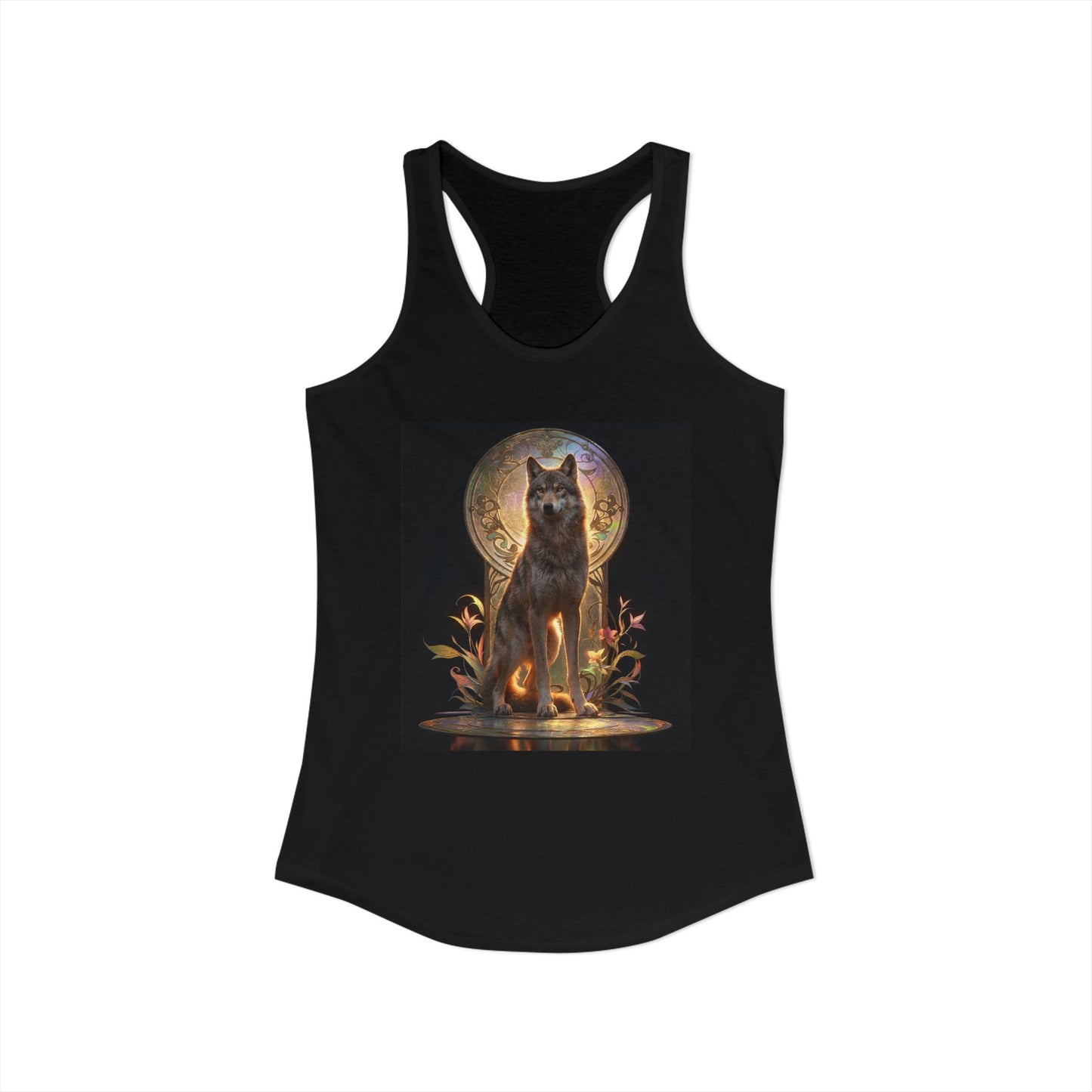 Twilight Wolf Guardian Tank – Ornate Sunburst Portrait Graphic