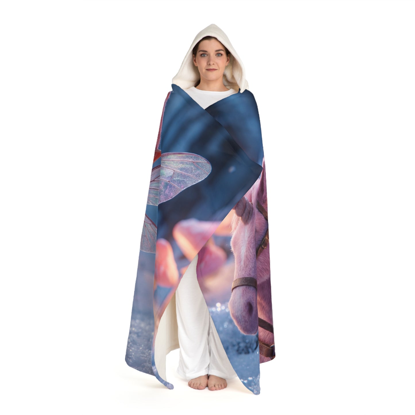 Pink Unicorn Fairy Hooded Sherpa Fleece Blanket – Snowy Mushroom Forest Adventure