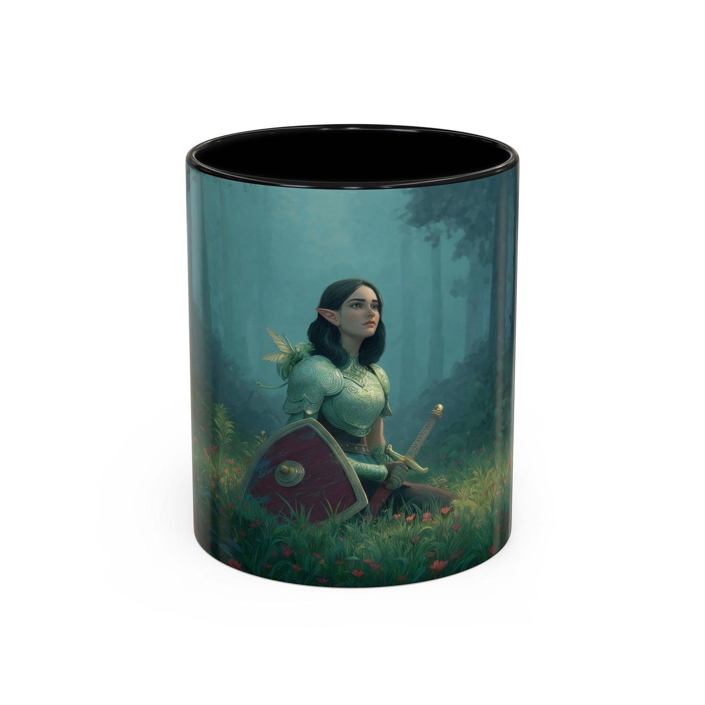 Sentinel in Mist Accent Coffee Mug (11, 15oz) – Guardian of the Whispering Woods