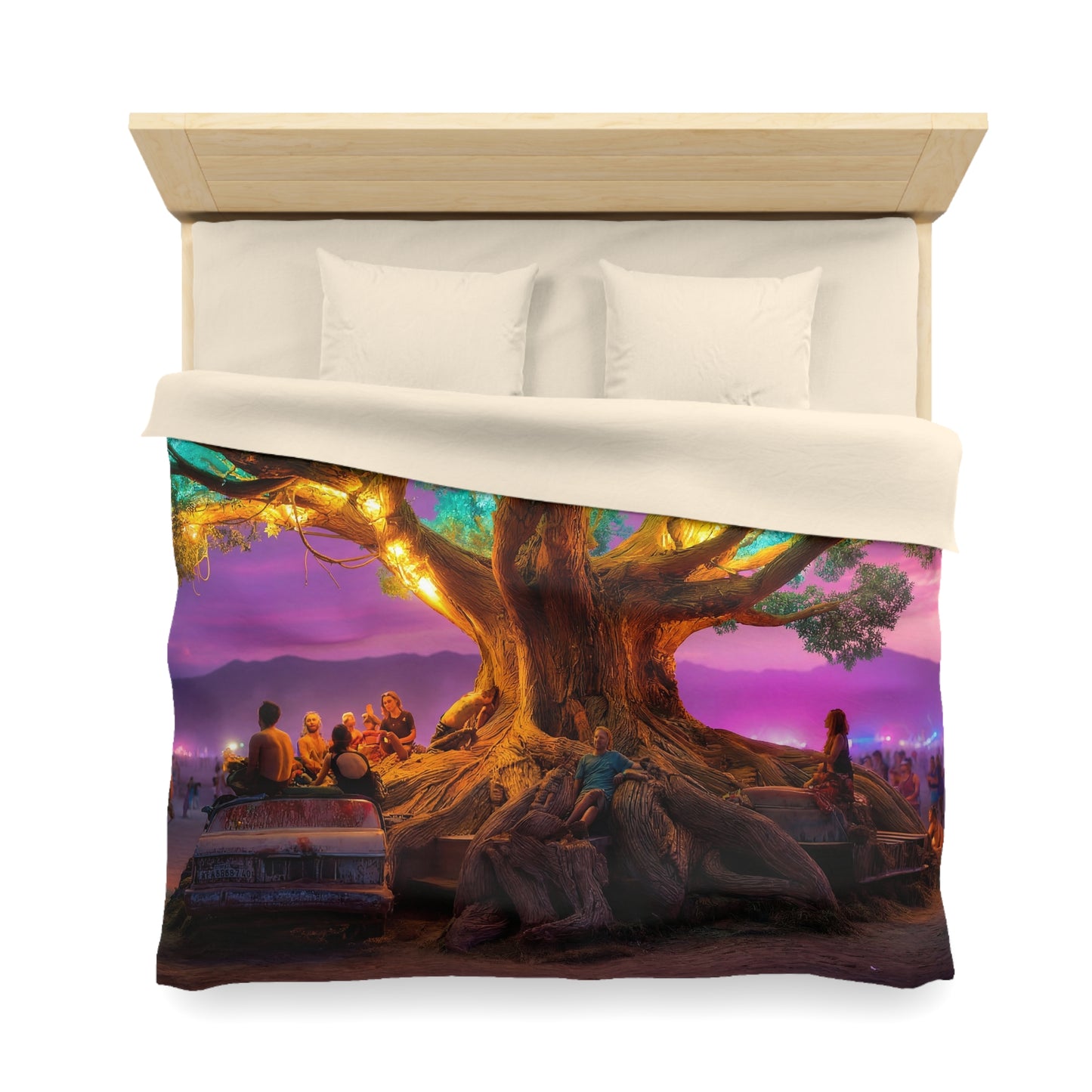 Celestial Tree Microfiber Duvet Cover – Twilight Gathering Under Neon Canopy